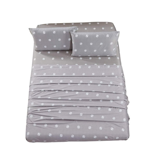 Queen Size Soft Microfiber White Gray Baseball Basketball Football Soccer Chezmoi Collection 4-Piece Kids//Teens Sports Sheet Set